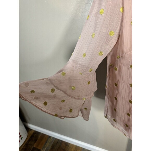 Anthropologie Hutch Blouse Pink And Gold Polka Dot Size M - Picture 2 of 10